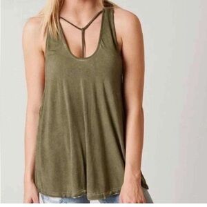 We The Free Free People Amelia Olive Green Racerback Tank Small